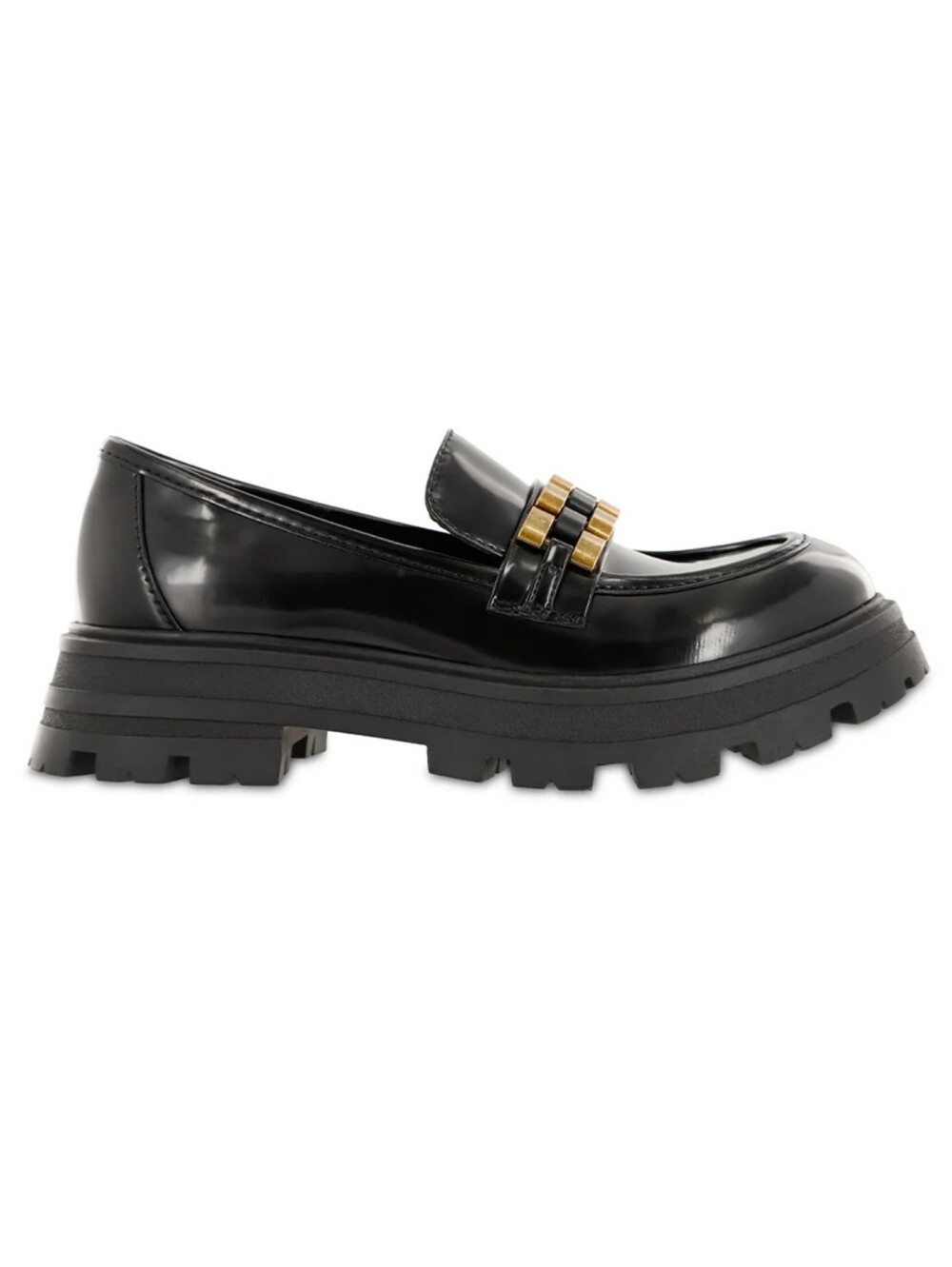 NWOT MIA Gabina Black Leather Chunky Loafer with Gold Chain Accent Shoes Size 7 - Picture 7 of 7